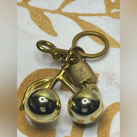 Louis Vuitton Authentic Padlock & Key with Gold Cherry Charm Keychain #322 - Picture 6 of 16